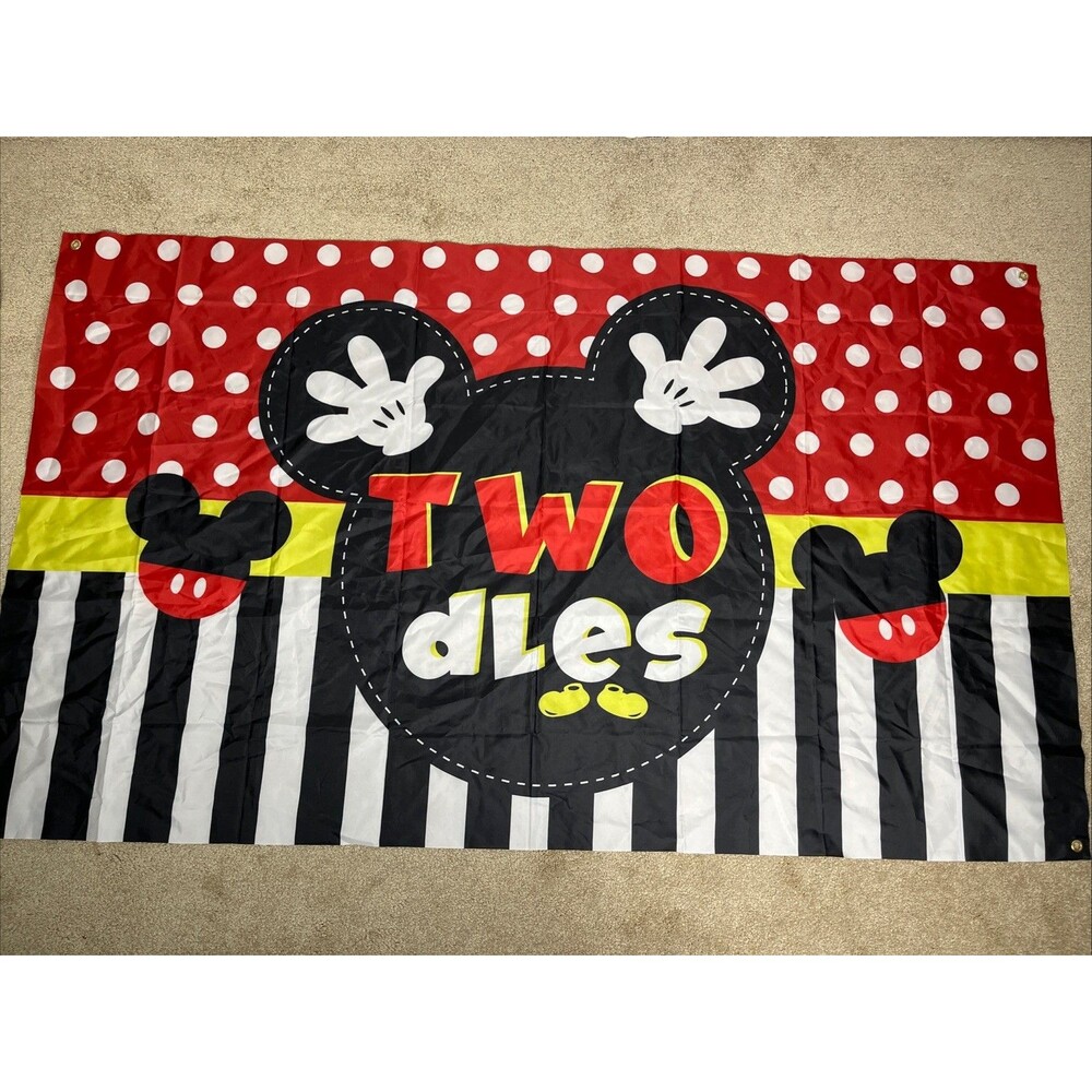 Mickey 2nd‎ Birthday Photography Backdrop Mickey Inspired Oh Twodles 60 X 35”